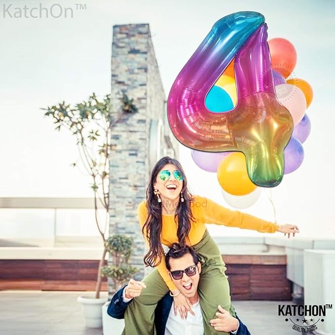 KatchOn, Giant Rainbow 4 Balloon Number - 40 Inch | Number 4 Balloons for Birthdays | 4 Year Old Balloon for 4th Tie Dye Birthday Decorations Girl | 4 Number Balloons for Anniversary Decorations