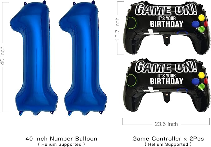 Navy Blue Video Game Party Supplies Boys 11th Birthday Party Decorations- 2 Packs Game On Balloons with Dark Blue Number 11 Balloon