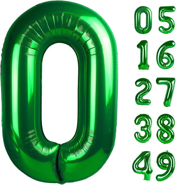 Green Helium Number Balloon 40 Inch, Giant Foil Green Number 0 Birthday Balloons, Large Numbers 10 20 30 40 50 60 70 80 90 100 2025, Party Celebration Supplies Decorations