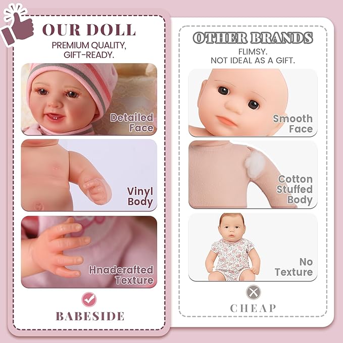 BABESIDE Baby Doll Girl - 12-Inch Realistic Baby Dolls with Magic Feeding Bottle Real Life Vinyl Toy Gift for 3+ 4 5 6 Years, Ideal for Birthday, Pretend Play, Christmas