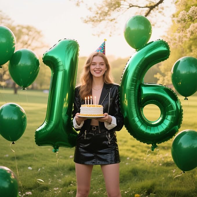 40 Inch Green Number 16 Digital Balloon,Jumbo Mylar Foil Helium Balloon for 16 Balloons for Birthday Party,Wedding Anniversary Party Decorations