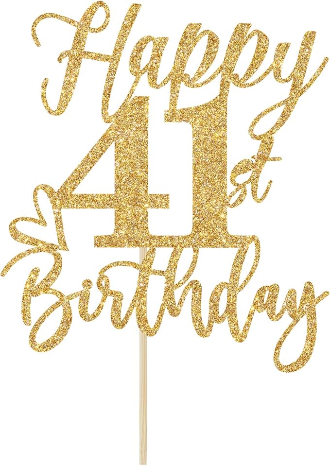 Happy 41st Birthday Cake Topper, 41st Birthday Decorations, Cheers to 41 Years, Hello 41, 41st Happy Birthday Party Supplies Gold Glitter