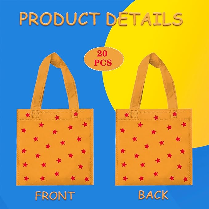 Lxdmnj 20Pcs Yellow and Red Stars Print Party Favors Anime Theme Non-woven Bags with Handles Candy Goodie Gift Bags for Dragon Theme Birthday Baby Shower Party Supplies