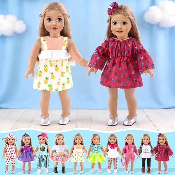 ebuddy 10 Sets 18 Inch Doll Clothes and Accessories - Fashion Outfits Fit for 18 inch Dolls 18 Inch Doll