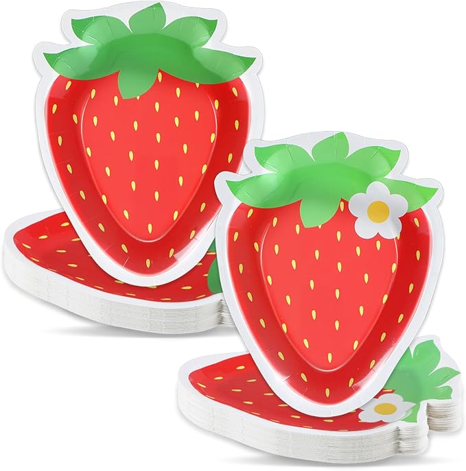 50 Count Strawberry Party Paper Plates Strawberry Theme Shortcake Dessert Cake Disposable Plates for Birthday Parties, Weddings, Baby Showers Decorations Supplies