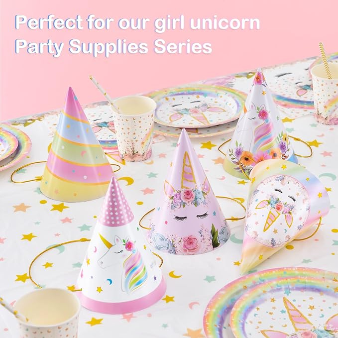 WERNNSAI Birthday Party Hats - 12 Pcs Birthday Party Supplies Cone Hat Headbands Colorful Paper Party Hats for Kids