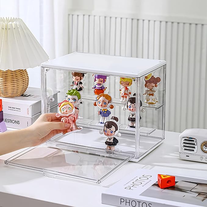 Clear Display Case for Collectibles 3 Layer Adjustable Acrylic Display Box Stand with Magnetic Door Stackable Doll Storage Box Assembly Dustproof Protection Showcase for Figures