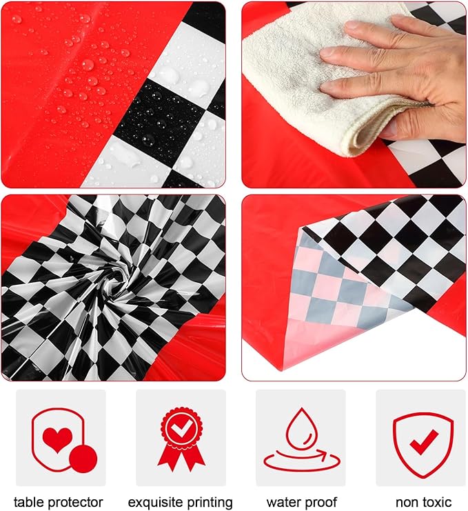 Oudain Plastic Racing Tablecloth, Round, Red, 6 Pcs, 84 inches