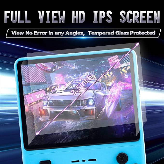 R40S Pro Handheld Game Console,30000 HD Games Mini Retro Gaming Console,3.5-Inch IPS Screen,Built in 45 Emulators,256GB SD Card,3800mAh Battery(Blue Color)