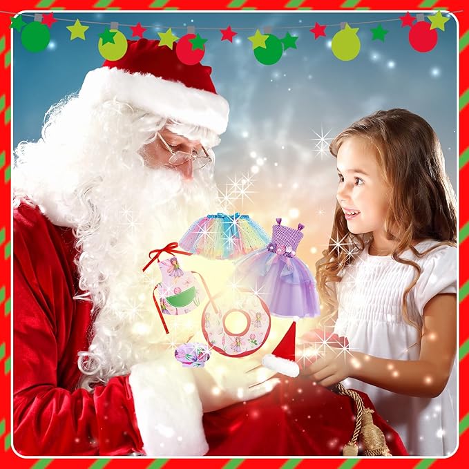 Kacctyen 18 Pcs Fairy Clothes Christmas Accessories Include Christmas Doll Dress Skirt Sleeping Bag Bathrobe Apron Chef Hat Scarf Glasses Pillow Mask Shoes Hammock Fairy Stick for Doll