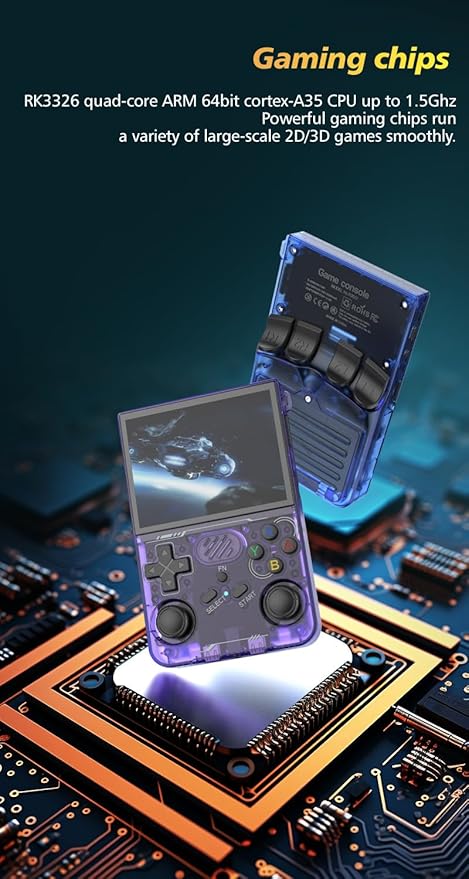 R36XX Retro Handheld Game Console with 128G 3.5 Inch IPS Screen Built-in 30000+ Classic Games Open Source Linux System Portable Pocket Video Player with 3200mah Battery (Translucent Purple)