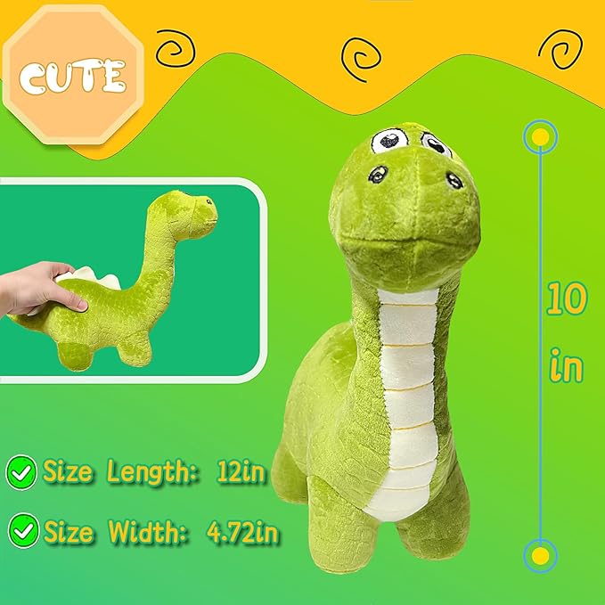 Green Dinosaur Plush Toys for Kids, 12'' Brachiosaurus Stuffed Animal, Cute Plushies for Boys and Girls, Dinosaur Stuffed Animal Plush Toys for Classroom Prizes, Party Favors, Birthday Gifts