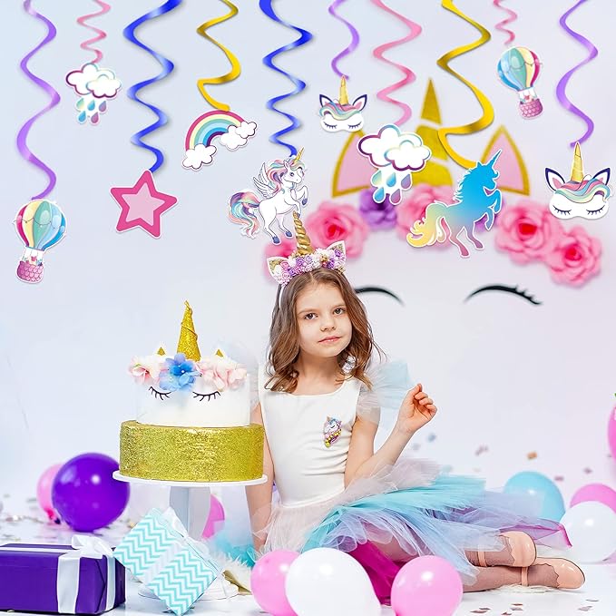 WERNNSAI Unicorn Hanging Swirls - 21PCS Rainbow Unicorn Birthday Decorations Ceiling Streamers for Girls Birthday Party Supplies Unicorn Theme Hanging Decor