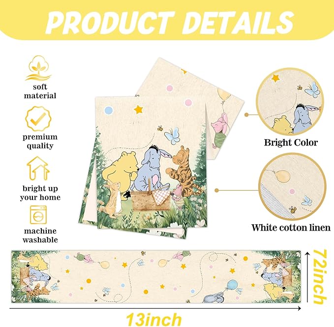 Winnie Baby Shower Decorations-Pooh Birthday Party Decor-Winnie Tablecloth,Tablecloth Oh Baby Gender Reveal Birthday Party Supplies for Kids Boys Girls,Classsic