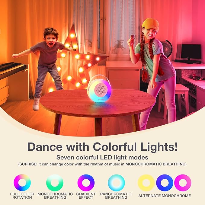 Karaoke Machine for Kids，Mini Portable Bluetooth Speaker with 2 Wireless Microphones,Karaoke Toys Gifts with Interactive Lights and Sound for Girls Boys Adults Home Party Birthday-Beige