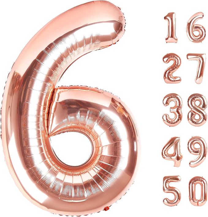 Rose Gold Number 6 Baiioons 40 Inch Number Balloons Giant Jumbo 6th 16th 26th Foil Mylar Helium Number Digital Balloons Champagne Gold 60 Birthday Party 66 Anniversary Events Party Decorations