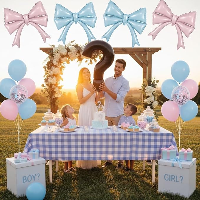 Retor Pink Bow Balloons Coquette Birthday Decorations, 4pcs Giant Dusty Baby Pink Bow Foil Mylar Balloon for Girls Women Bow Themed Party Decor Baby Shower Bridal Wedding Bachelorette Party Supplies