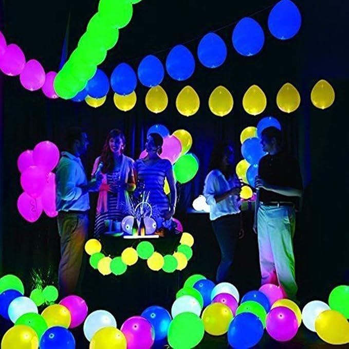 20 LED Light Up Balloons, 12 inch Neon Balloons Mixed Colors Flashing Lasts 24 Hours Glow in the dark for Birthday Glow Party Favors Supplies Wedding Halloween Christmas Decorations