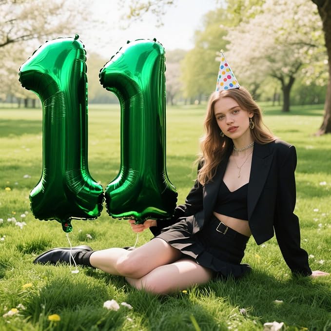 40 Inch Green Number 11 Digital Balloon,Jumbo Mylar Foil Helium Balloon for 11 Balloons for Birthday Party,Wedding Anniversary Party Decorations