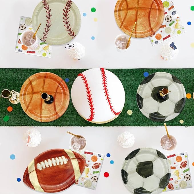Sports Birthday Party Decorations 40Pcs Sports Party Plates Football Soccer Basketball Baseball Paper Plates for Sports Theme Party Supplies
