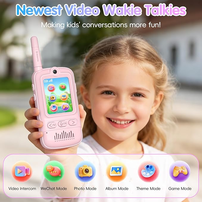 Artman Video Walkie Talkies for Kids, 2 Pack Rechargeable Walkie Talkies with Screen, Long Range Two Way Radios Toys for Family Games, Outside, Camping, Birthday for Boys Girls Ages 3-12 (Blue & Pink)