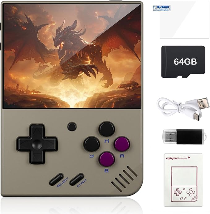 Miyoo Mini Plus Retro Game Console,3.5 Inch IPS Classic System Retro Video Games Consoles,with 64G TF Card and Wireless Networt Handheld Console Casual Game Console(Gray)