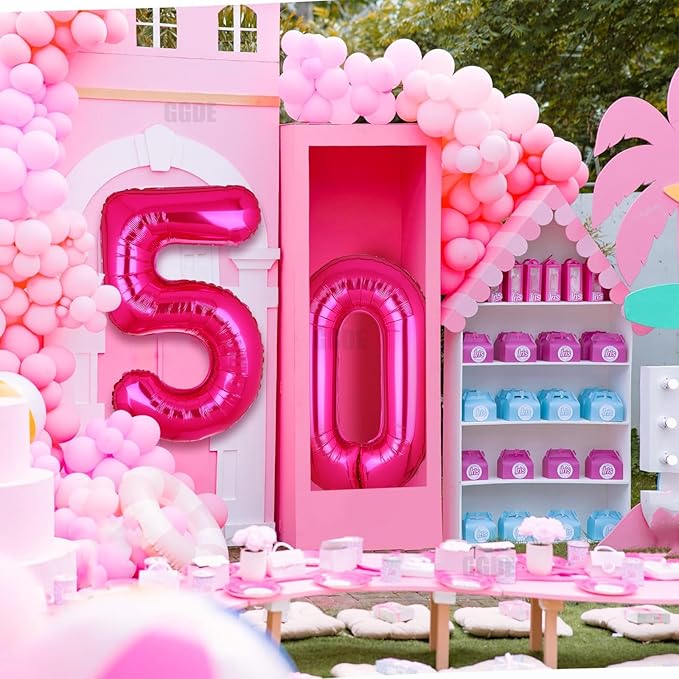 40 Inch Number Balloons Hot Pink 50 Large Number Balloon Anniversary Event Celebration Bachelorette Cowgirl Let's Go Girls Pink Themed 40st Birthday Party Decor Supplies 10 Pcs