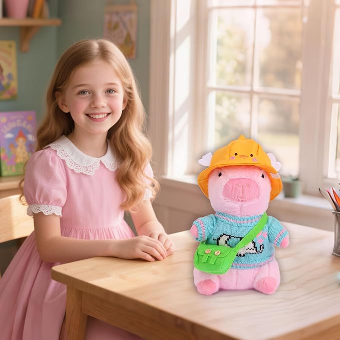 Cute Capybara Plush Toy with 10 pcs Clothes & Accessories, Dress Up Capybara Stuffed Animal Plush Toys, 10.2 in Capybara Plushies for Girl Boy Birthday