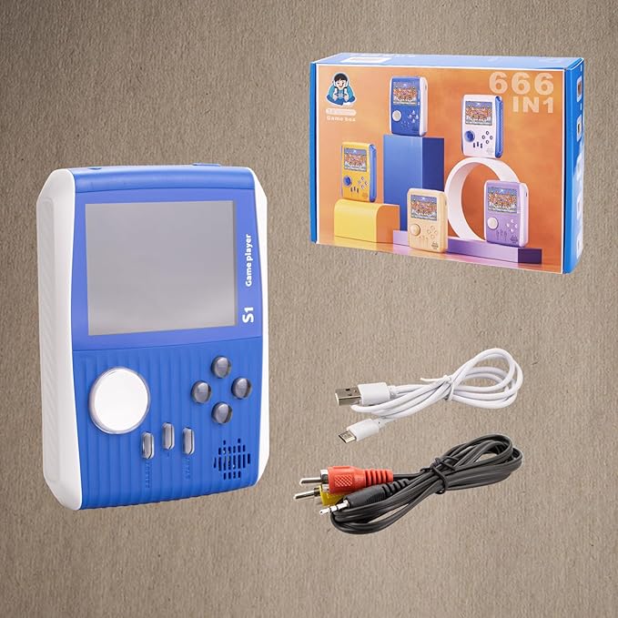 Retro Game Console Handheld, Mini Handheld Game Console for Kids with 666 Classic Retro Games, 1020mAh Rechargeable Battery, 3 Inch Screen Gameboy, Birthday for Boy Girl (Blue)