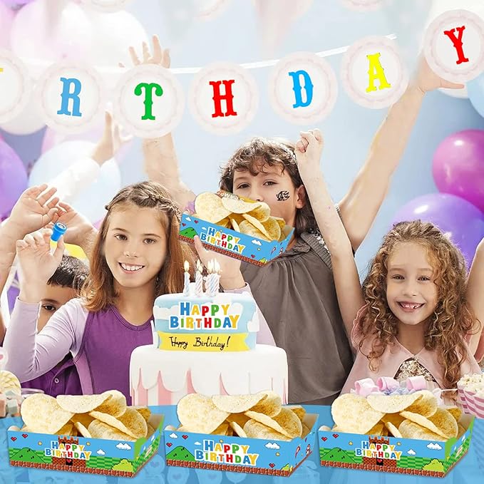 24pcs Super Brother Paper Food Trays Super Bros Birthday Party Supplies Disposable Paper Snack Bowl for Video Games Theme Birthday Decoration