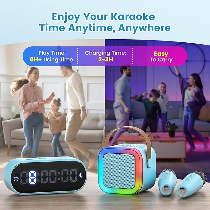 Mini Karaoke Machine for Kids,Portable Bluetooth Speaker with 2 Wireless Microphones,Toddler Music Player Toys,Easter Birthday Gifts for 3,4,5,6,7,8,9,10,11,12+Years Old Girls Boys
