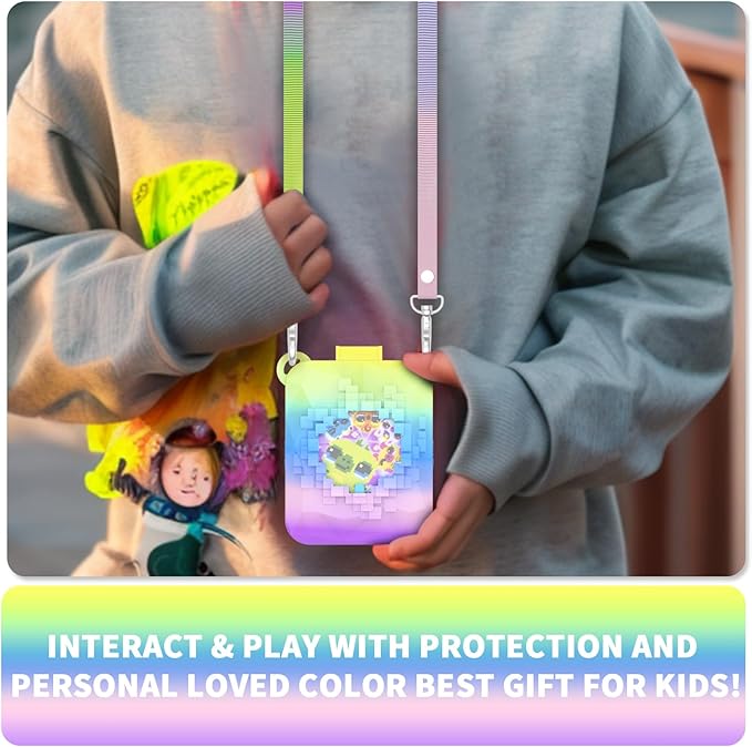 Soft Silicone Case for Bitzee Magicals Interactive Toy Digital Pet, Shockproof and Protective Carrying Case for Bitzee Magicals Virtual Electronic Pets with Lanyard (Rainbow)