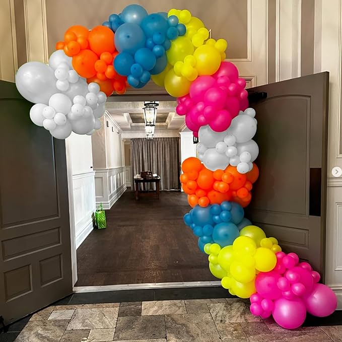 Tropical Balloon Arch Garland Kit, Pearl Yellow White Hot Pink Champagne Gold Teal Balloons for Boys Girls Aloha Luau Pool Party Hawaiian Baby Shower Summer Birthday Party Decorations