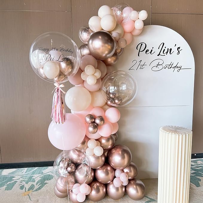 Dusty Pink Beige Balloon, 55 Packs 12 Inch Double Stuffed Retro Baby Pink and Metallic Rose Gold Balloons for Bridal Baby Shower Women Girls Birthday Wedding Party Decorations