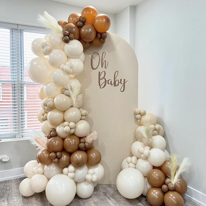 Brown and Gold Balloons, 60PCS 12 Inch Brown Sand White and Nude Balloon Set with Metallic Gold Confetti Balloons, Latex Helium Balloon for Birthday Wedding Graduation Anniversary Party Decorations
