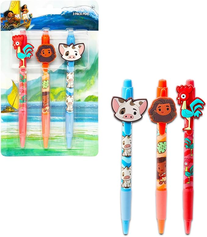 Disney Moana Party Favors Set for Kids - Bundle with 6 Moana Pens with Rubber Character Clip, 6 Sticker Sheets, and More | Moana Party Supplies for Boys and Girls