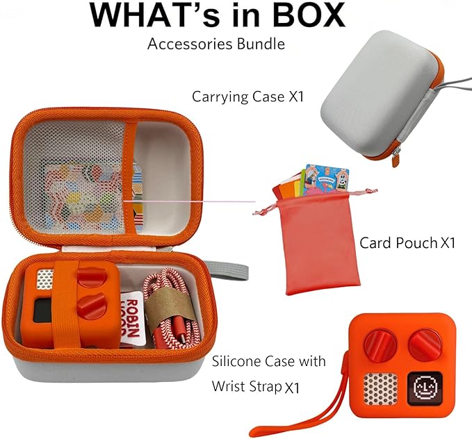 Hard Carrying Case and Silicone Cover for Yoto Mini, Protective Travel Carrier for Kids and Adventure Jacket with Card Pouch 3 in 1 Accessories Set for Yoto Mini Player, Orange