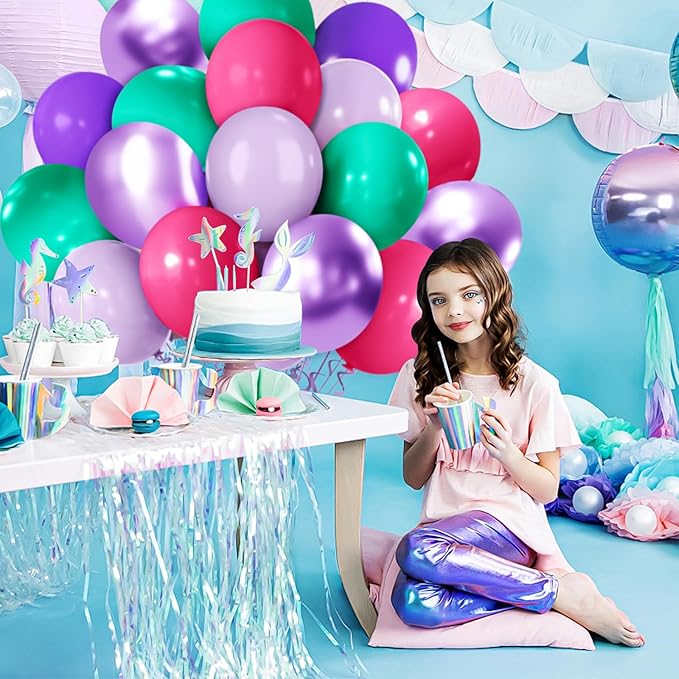 Mermaid Balloons, 50pcs 12inchs Pink Purple Teal Blue Mermaid Birthday Balloons for Girls Princess Birthday Ocean Themed Party Baby Shower Wedding Party Decorations
