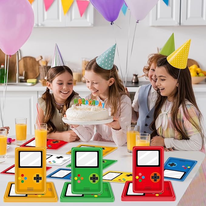 48PCS Video Game Birthday Party Decorations Colorful Controller Shaped Disposable Paper Square Plates Video Gaming Party Dessert Cake Tableware Set Gamer Decor for Kids Game on Theme Parties Supplies
