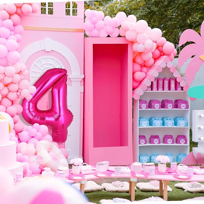40 Inch Number Balloons Hot Pink 4 Large Number Balloon Anniversary Event Celebration Bachelorette Cowgirl Let's Go Girls Pink Themed 4th Birthday Party Decor Supplies 9 Pcs