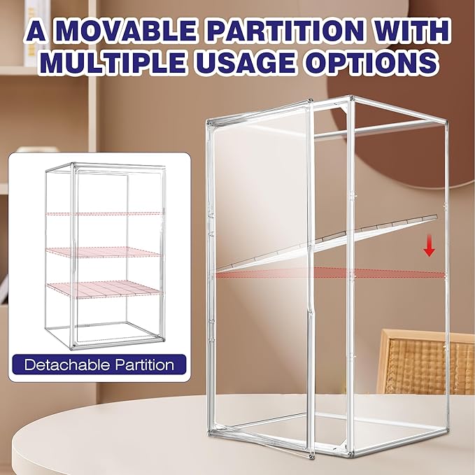 23.6'' Tall Acrylic Display Case 13.8''x12.2''x23.6'' Clear Display Case Adjustable Display Box with a Movable Divider Huge Showcase for Collectible Figure Doll, Dustproof Boot Helmet Storage Box