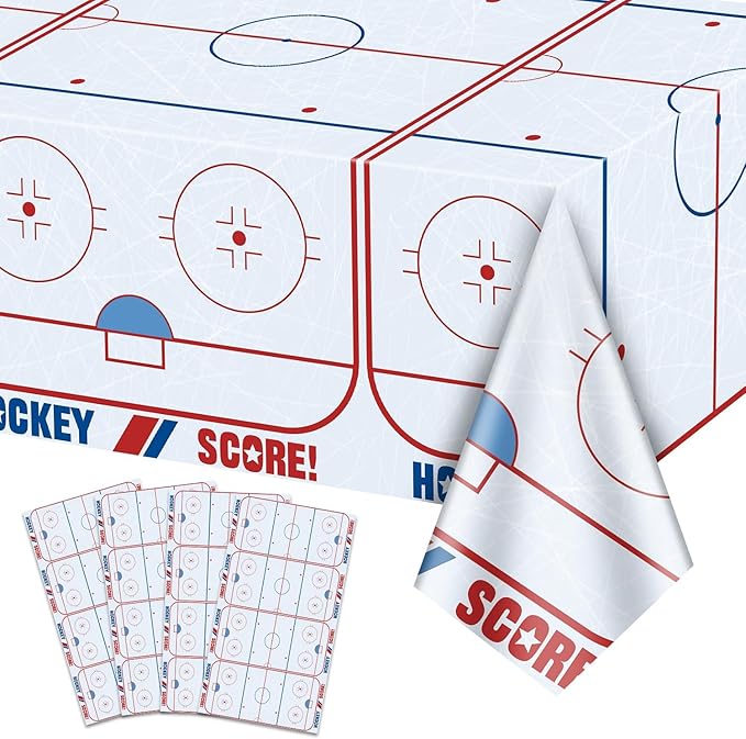 4Pcs Hockey Tablecloths Hockey Rink Table Covers Hockey Party Decorations for Kid's Hockey Fans Birthday Sports Day Party Disposable Plastic Party Tablecloth 51in x 86in (4, 51'' x 86'')