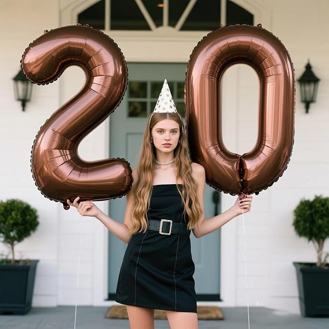 40 Inch Dark Brown Balloon Number 20,Chocolate Jumbo Mylar Foil Helium Balloon for 20th Digital Balloons for Birthday Party,Wedding Anniversary Party Decorations