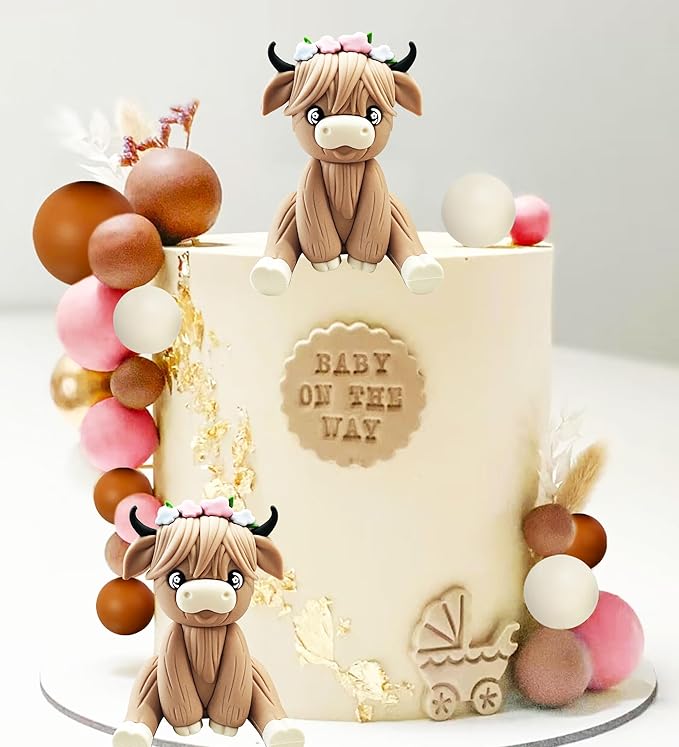 JeVenis Two Highland Cow Cake Decorations Cake Topper Highland Cow Party Favors For Highland Cow Birthday Party Supplies
