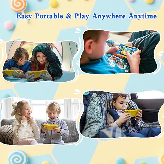 JJFUN Portable Game Console for Kids – 3.2" Screen, 168 Built-in Classic Games, Plug & Play on TV, Rechargeable, Ideal Gift for Boys & Girls, Great for Travel, Holidays & Birthdays
