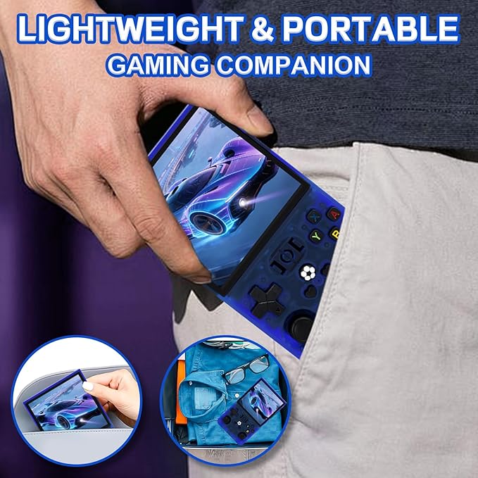 R36MAX Handheld Game Console - 4.0-Inch Screen, Support 22000+Classic Games,128G TF Card,Portable Console with Open Source System,4000mAh Battery,Birthday Gift for Adult or Partner - Blue