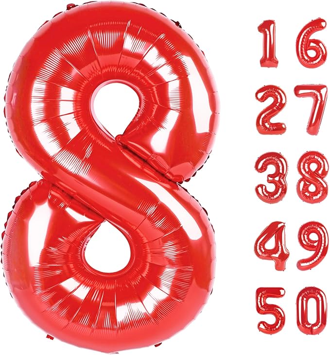Red Number 8 Balloons, Balloon 40 Inch, Big Large Foil Helium Number Balloons, Jumbo Giant Mylar Number 8 Balloons for 8 18 28 38 Year Old Birthday Red Party Decorations Supplies Anniversary
