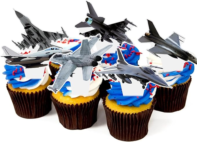 Airplane Cupcake Toppe 48PCS Fighter Jet Cake Decorations Fighter Pilot Birthday Party Decorations Aviation Aircraft Cupcake Picks for Military Theme Baby Shower Birthday Party Supplies