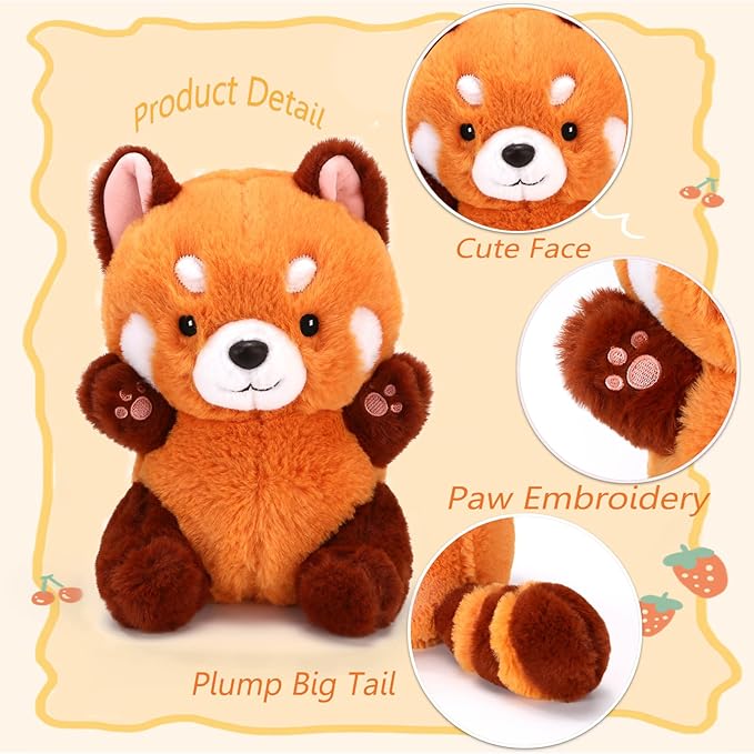 Cute Red Panda Plush Toy - Stuffed Animal Gift for Girlfriend, Kids Birthday - 9" Red Panda plushies