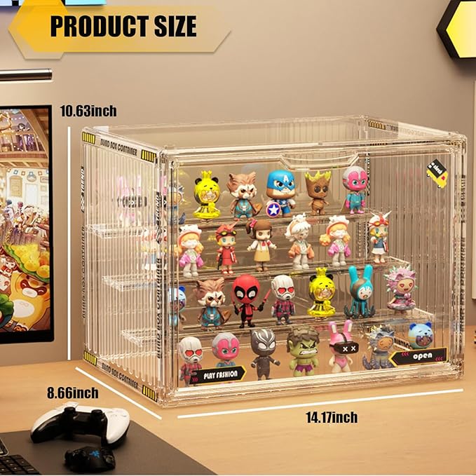 Large Acrylic Display Case Stand for Figures Unique Design 4 Tier Display Box for Collectibles Stackable Dustproof Clear Display Stand for Pop Mart Action Figures